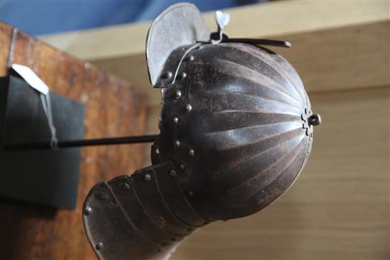 A Cromwellian lobster tail helmet,